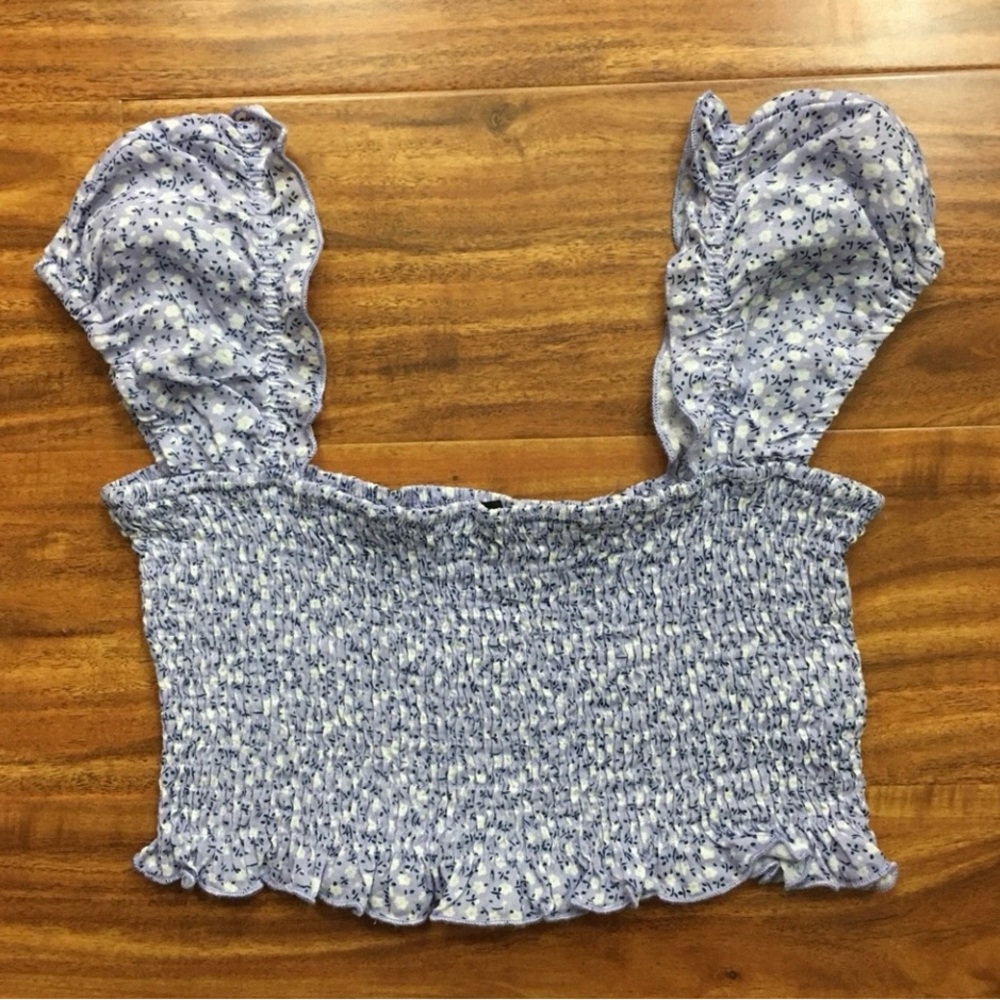 Sundae Muse Lavender Blue Floral Smock Crop Top Size XS Cottagecore Girlhoodcore
